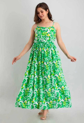 mahadevara creation Women Maxi Green Full Length Dress