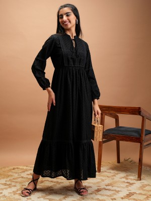 Vishudh Women Maxi Black, Grey Dress