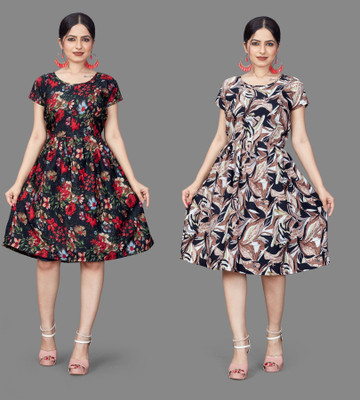 VARUDI Women Fit and Flare Multicolor Mini/Short Dress