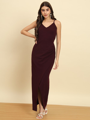 METRONAUT Women Bodycon Maroon Maxi/Full Length Dress
