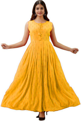 MOHINI CREATION Women A-line Yellow Midi/Calf Length Dress