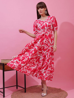 Sheetal Accociates Women Fit and Flare Pink Midi/Calf Length Dress
