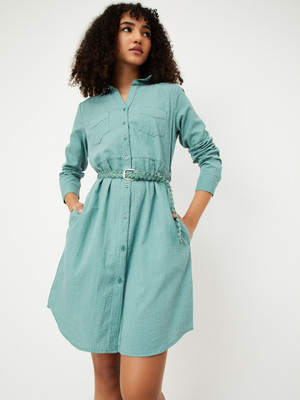 MAX Women Shirt Blue Midi/Calf Length Dress