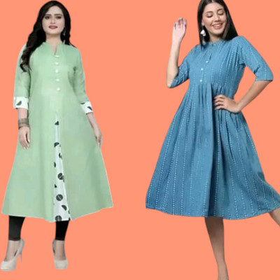 Suhani Creationnm Women Striped A-line Kurta(Green, Light Blue)