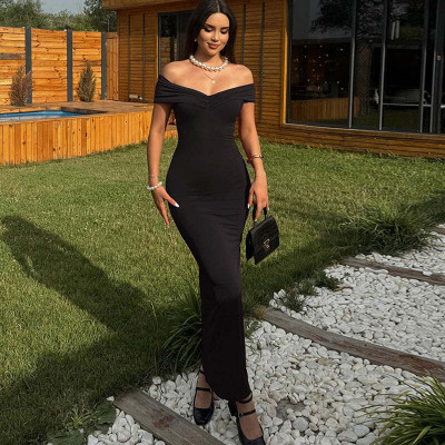 OUTZIDR Women Bodycon Black Ankle Length Dress