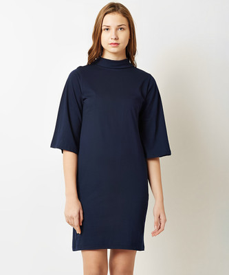 Miss Chase Women Shift Dark Blue Mini/Short Dress