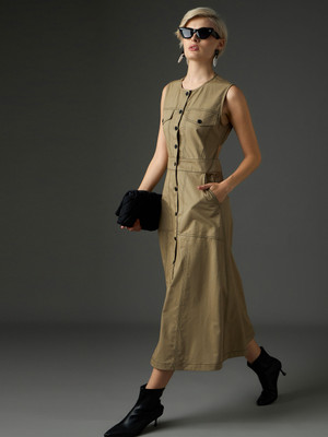 SASSAFRAS Women A-line Green Midi/Calf Length Dress