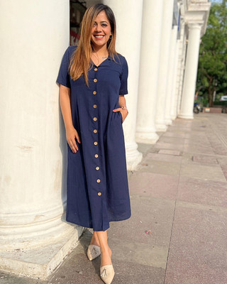 The Svaya Women A-line Blue Midi/Calf Length Dress