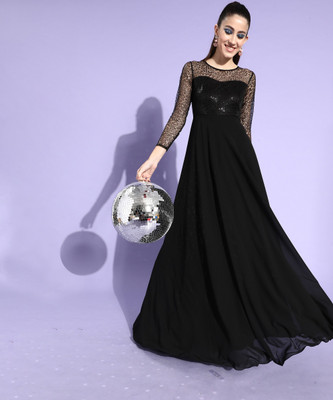 Miss Chase Women Gown Black Maxi/Full Length Dress