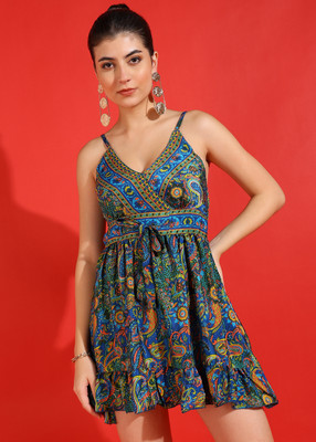 Yash Gallery Women Fit and Flare Multicolor Above Knee/Mid Thigh Length Dress