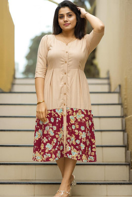 Ethniclook Women Fit and Flare Multicolor Midi/Calf Length Dress