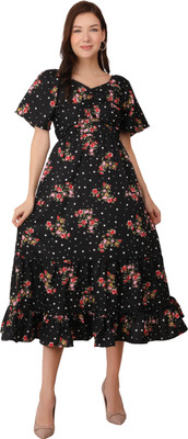 TishuMishu Women Fit and Flare Multicolor Midi/Calf Length Dress