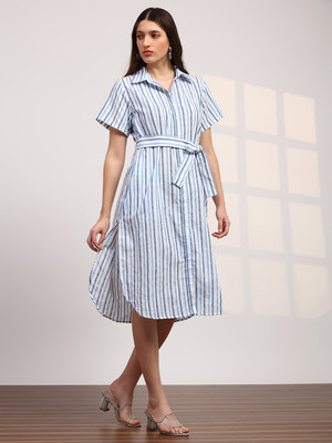 Globus Women Shirt Blue, White Midi/Calf Length Dress