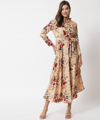 Raabta Fashion Women Fit and Flare Brown Maxi/Full Length Dress
