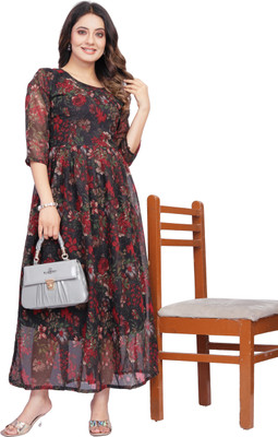 VM STUDIO Women Fit and Flare Black Maxi/Full Length Dress