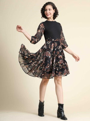 KERI PERRY Women Fit and Flare Black Midi/Calf Length Dress