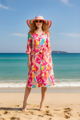 Mayaavi Women A-line Red Midi/Calf Length Dress