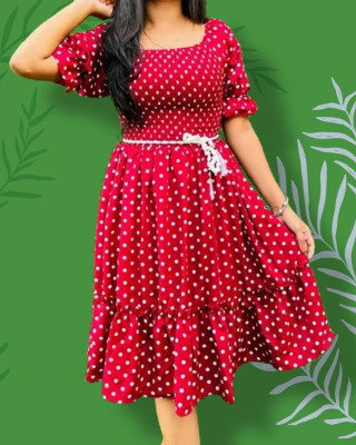 BuyUniqueFashion Women Fit and Flare Red Midi/Calf Length Dress