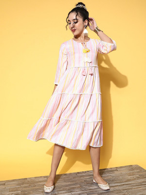 Yufta Women Fit and Flare Multicolor Midi/Calf Length Dress