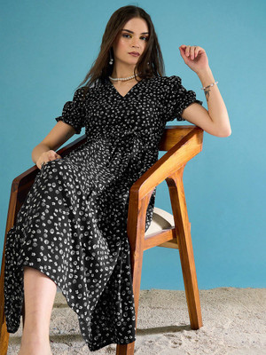 CORSICA Women A-line Black Midi/Calf Length Dress