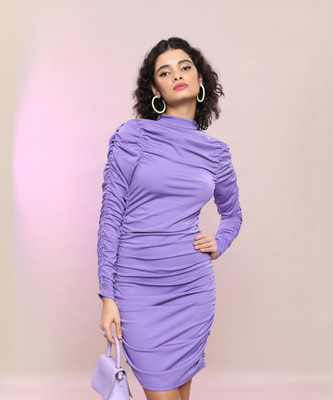 Tokyo Talkies Women Bodycon Purple Above Knee/Mid Thigh Length Dress