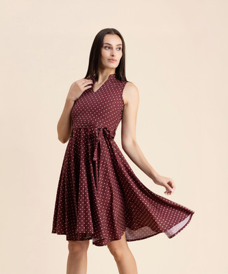 moomaya Women Asymmetric Red Midi/Calf Length Dress