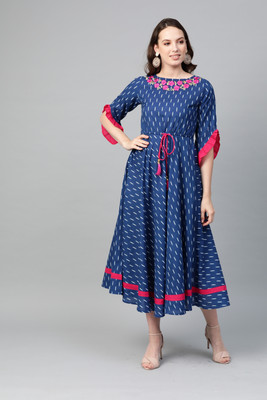Yash Gallery Women Ethnic Dress Blue Midi/Calf Length Dress