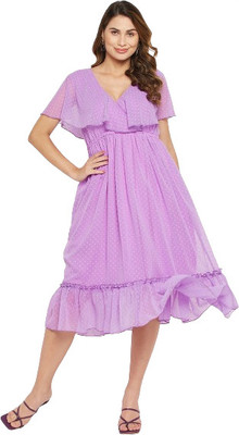 HouseOfCommon Women Fit and Flare Purple Midi/Calf Length Dress