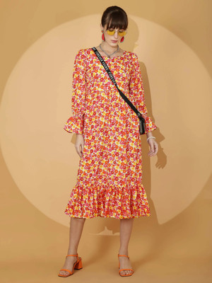 Sheetal Accociates Women Fit and Flare Orange Midi/Calf Length Dress