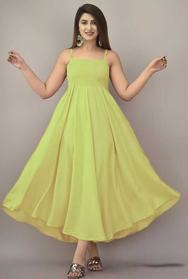 kair Women Fit and Flare Light Green Maxi/Full Length Dress