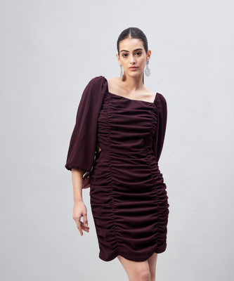 Marie Claire Women A-line Maroon Above Knee/Mid Thigh Length Dress