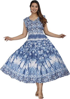 DADUDAYAL EXPORT Women Gown Blue Midi/Calf Length Dress