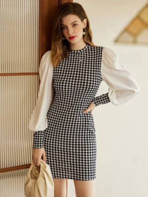 TEEKHI GIRL Women Bodycon Black, White Above Knee/Mid Thigh Length Dress