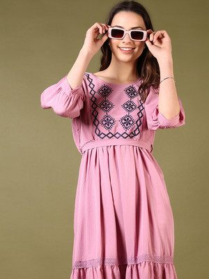 V-MART Women A-line Pink Above Knee/Mid Thigh Length Dress