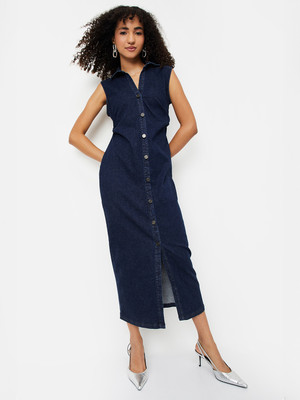 MAX Women A-line Blue Midi/Calf Length Dress