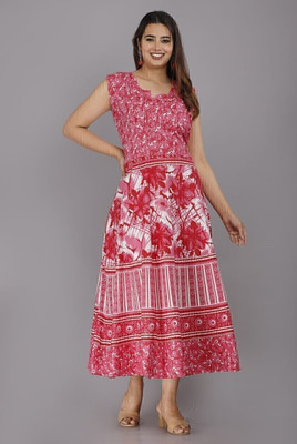 touchpix Women Fit and Flare Pink Midi/Calf Length Dress