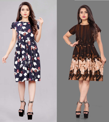 Hiral Creation Women Fit and Flare Brown Knee Length Dress