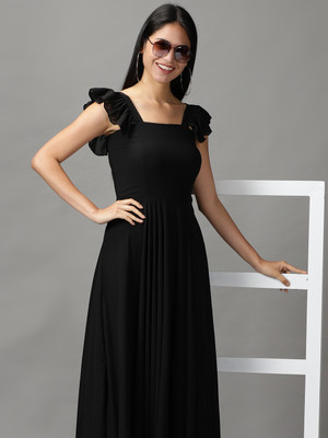 SHOWOFFFF Women Gown Black Maxi/Full Length Dress