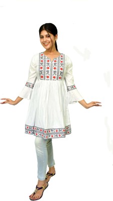 sunanda fashion Women Ethnic Dress White Dress