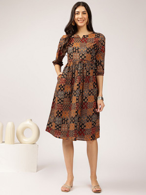 ANOUK Women Fit and Flare Black Maxi/Full Length Dress