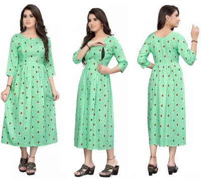 zoxfay Women Gown Green Dress