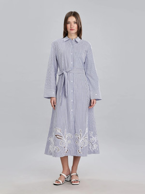 TOMMY HILFIGER Women Shirt Blue, White Midi/Calf Length Dress