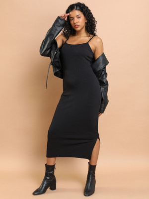 Tokyo Talkies Women Bodycon Black Midi/Calf Length Dress