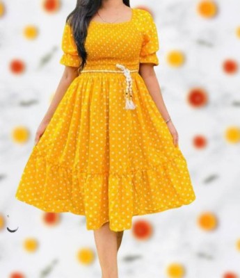 SAMAN FASHION WEAR Women Fit and Flare Yellow Dress