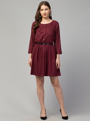 Maad Women Fit and Flare Maroon Dress