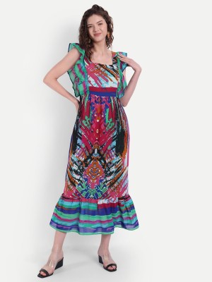 MINGLAY Women Ruffled Multicolor Dress