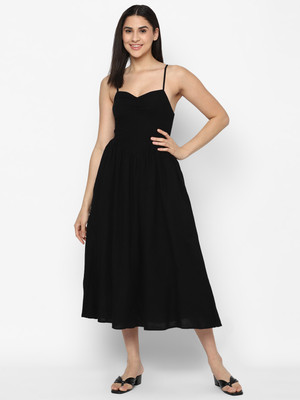 American Eagle Outfitters Women A-line Black Midi/Calf Length Dress