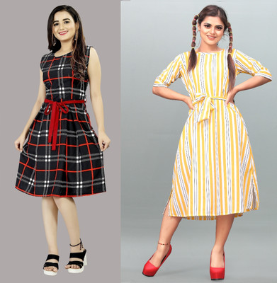 tanvi creation Women Fit and Flare Maroon Below Knee Dress