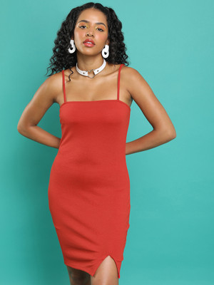 Tokyo Talkies Women Bodycon Red Above Knee/Mid Thigh Length Dress
