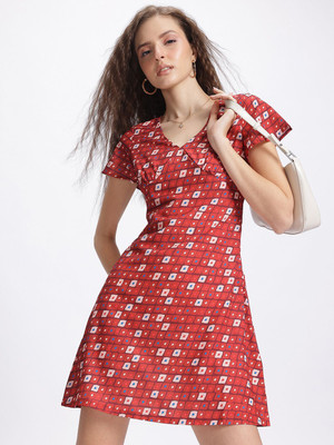 Glitchez Women A-line Red Mini/Short Dress